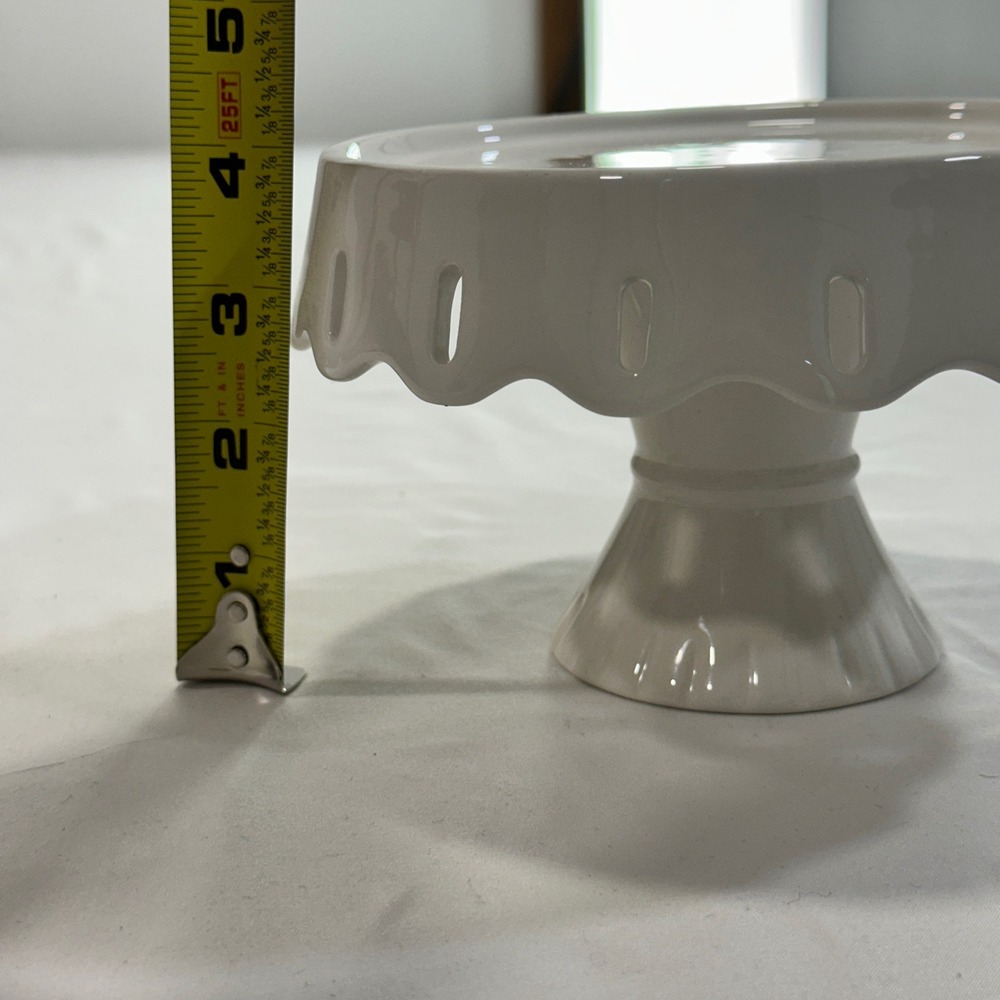 Harry & David Ceramic Mini Cake Stand White 6" Scalloped Eyelet | Cottagecore - Picture 6 of 7